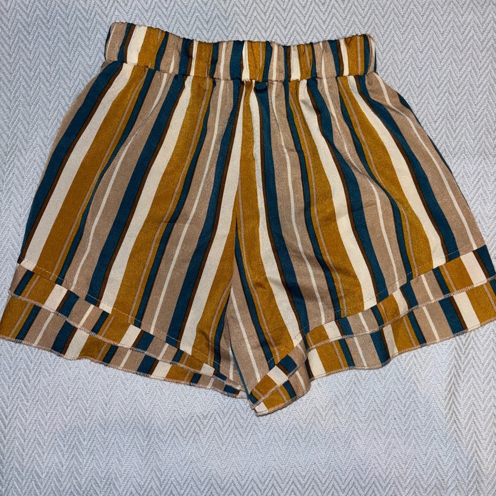 Striped Tan and Blue Women's Shorts